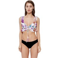 Pen Peacock Colors Colored Pattern Low Cut Ruffle Edge Bikini Top