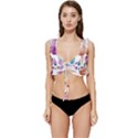 Pen Peacock Colors Colored Pattern Low Cut Ruffle Edge Bikini Top View1