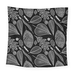 Leaves Flora Black White Nature Square Tapestry (large) by Maspions