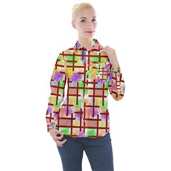 Pattern-repetition-bars-colors Women s Long Sleeve Pocket Shirt