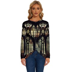 Stained Glass Window Gothic Long Sleeve Crew Neck Pullover Top
