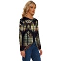 Stained Glass Window Gothic Long Sleeve Crew Neck Pullover Top View3