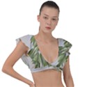 Watercolor Leaves Branch Nature Plant Growing Still Life Botanical Study Plunge Frill Sleeve Bikini Top View1