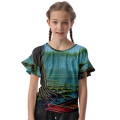 Boat Canoe Swamp Bayou Roots Moss Log Nature Scene Landscape Water Lake Setting Abandoned Rowboat Fi Kids  Cut Out Flutter Sleeves