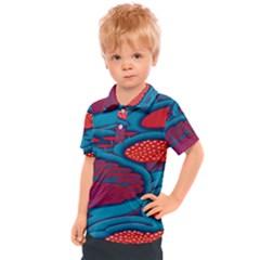 Vintage Ornate Mushroom Leafage Wallpaper Kids  Polo T-shirt
