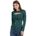 Squares cubism geometric background Women s Cut Out Long Sleeve T-Shirt View2