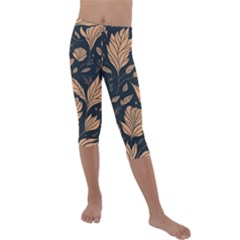 Background Pattern Leaves Texture Kids  Lightweight Velour Capri Leggings  by Maspions
