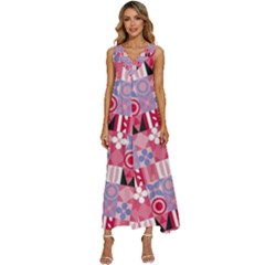 Scandinavian Abstract Pattern V-neck Sleeveless Loose Fit Overalls