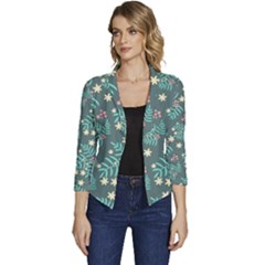 Illustration Pattern Seamless Women s Casual 3/4 Sleeve Spring Jacket