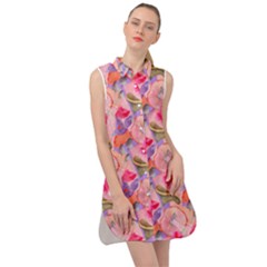 Pink Glowing Flowers Sleeveless Shirt Dress by Sparkle