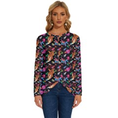 Beautiful Pattern Long Sleeve Crew Neck Pullover Top
