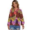 Abstract Circles Background Retro Women s Long Sleeve Button Up Shirt View1