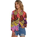Abstract Circles Background Retro Women s Long Sleeve Button Up Shirt View2