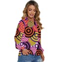 Abstract Circles Background Retro Women s Long Sleeve Button Up Shirt View3