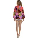 Abstract Circles Background Retro Women s Long Sleeve Button Up Shirt View4