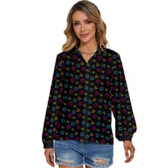 Background Ornamental Pattern Women s Long Sleeve Button Up Shirt