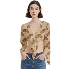 Coffee Beans Pattern Texture Trumpet Sleeve Cropped Top