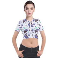 Seamless Pattern Geometric Texture Short Sleeve Cropped Jacket