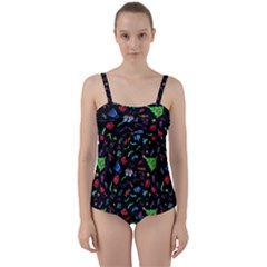 New Year Christmas Background Twist Front Tankini Set by Maspions