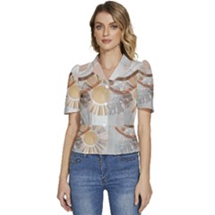 Boho Background Leaves Botanical Puffed Short Sleeve Button Up Jacket