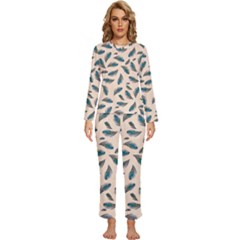 Background Palm Leaves Pattern Womens  Long Sleeve Lightweight Pajamas Set