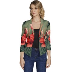 Tropical Flower Bloom Women s Casual 3/4 Sleeve Spring Jacket