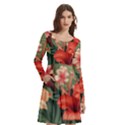 Tropical Flower Bloom Long Sleeve Knee Length Skater Dress With Pockets View2
