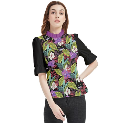 Cheshire Cat Leaf Frill Neck Blouse by flowerland