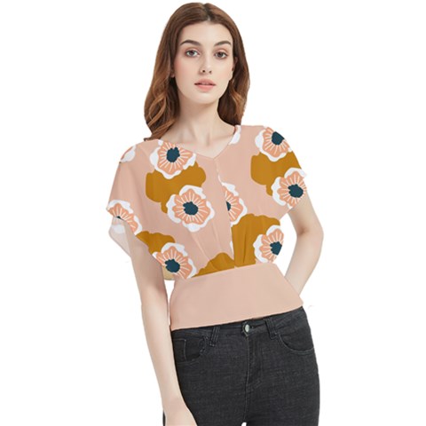 Hand-drawn Poppy Flowers Butterfly Chiffon Blouse by flowerland