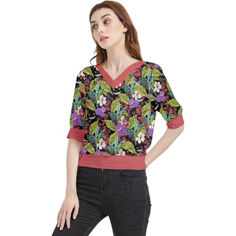 Cheshire Cat Leaf Quarter Sleeve Blouse by flowerland