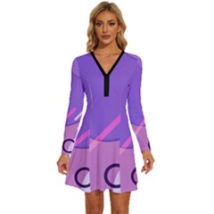 Colorful Labstract Wallpaper Theme Long Sleeve Deep V Mini Dress  by Apen