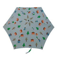 House Trees Pattern Background Mini Folding Umbrellas