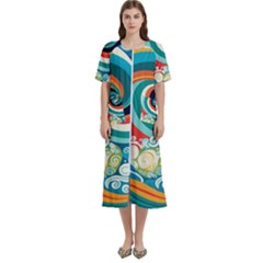 Waves Ocean Sea Abstract Whimsical Women s Cotton Short Sleeve Nightgown