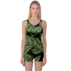 Background Pattern Leaves Texture One Piece Boyleg Swimsuit by Maspions