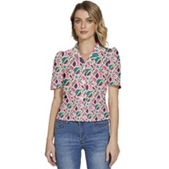 Multi Colour Pattern Puffed Short Sleeve Button Up Jacket