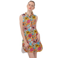 Pop Culture Abstract Pattern Sleeveless Shirt Dress by designsbymallika