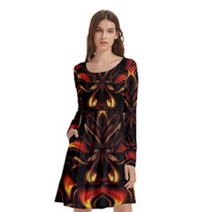 Year Of The Dragon Long Sleeve Knee Length Skater Dress With Pockets