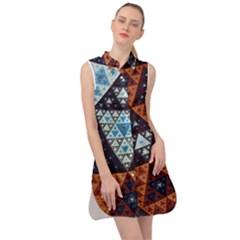 Fractal Triangle Geometric Abstract Pattern Sleeveless Shirt Dress by Cemarart