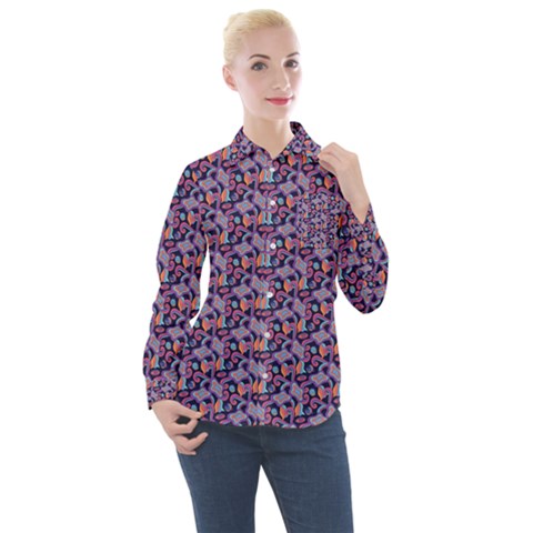 Trippy Cool Pattern Women s Long Sleeve Pocket Shirt by designsbymallika