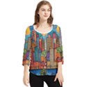 City New York Nyc Skyscraper Skyline Downtown Night Business Urban Travel Landmark Building Architec Chiffon Quarter Sleeve Blouse View1
