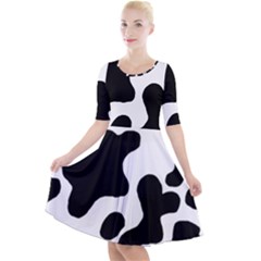 Cow Pattern Quarter Sleeve A-line Dress With Pockets