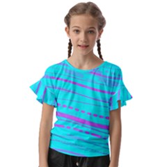 Wave Stripe Pattern Design Aqua Kids  Cut Out Flutter Sleeves