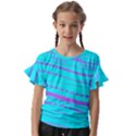 Wave Stripe Pattern Design Aqua Kids  Cut Out Flutter Sleeves View1