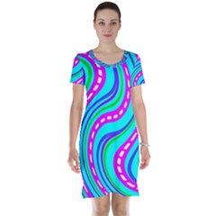 Swirls Pattern Design Bright Aqua Short Sleeve Nightdress by Ndabl3x