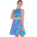 Swirls Pattern Design Bright Aqua Sleeveless Halter Neck A-Line Dress View2