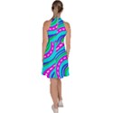 Swirls Pattern Design Bright Aqua Sleeveless Halter Neck A-Line Dress View4