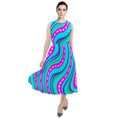 Swirls Pattern Design Bright Aqua Round Neck Boho Dress by Ndabl3x