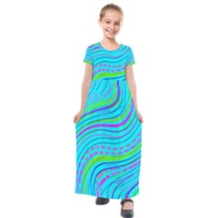 Pattern Swirl Pink Green Aqua Kids  Short Sleeve Maxi Dress by Ndabl3x
