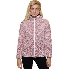 Soft Pink 3d Effect New Zealand Maori Design Women s Hooded Quilted Jacket