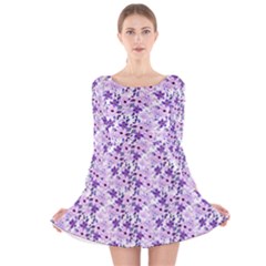 Purple Flowers 001 Long Sleeve Velvet Skater Dress by DinkovaArt